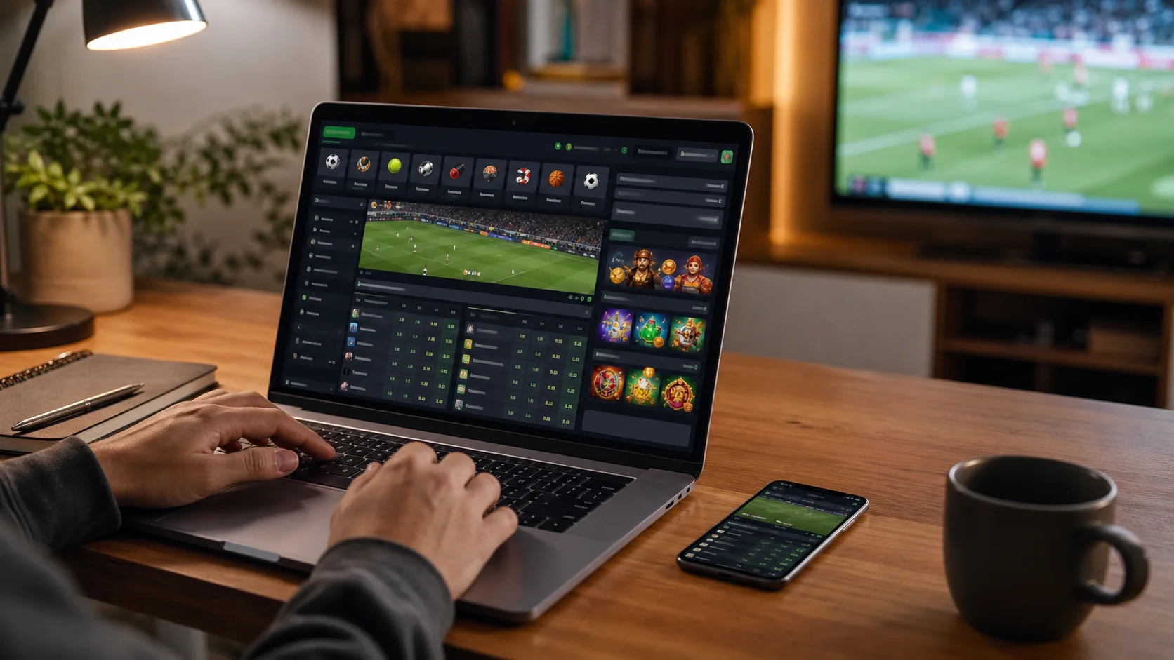 Plataforma kto em notebook e celular com apostas esportivas e cassino online